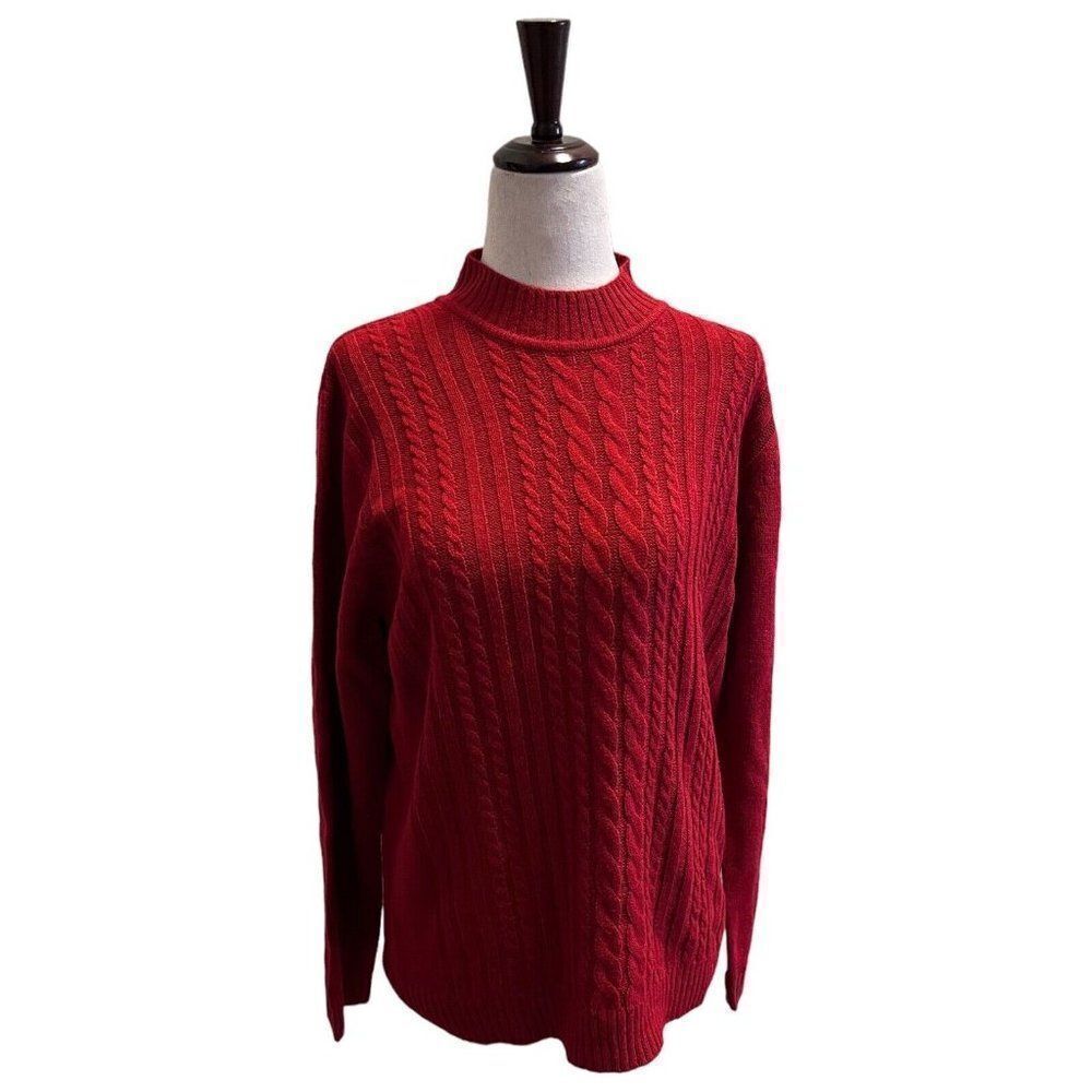 American Sweetheart Size Small Red Cable Knit Acrylic Long Sleeve Sweater